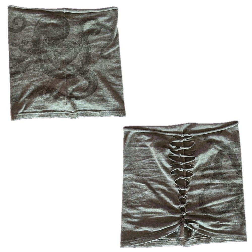 Y2K Sage Green Upcycled Fitted Tube Top w/ an Octopus Design